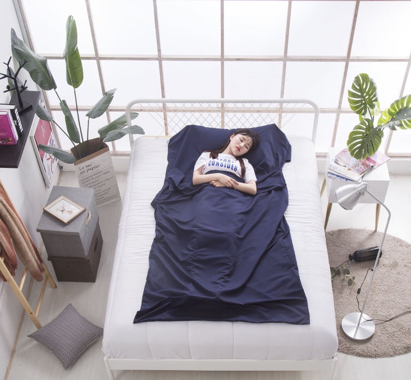 Mannice Sleeping Bag Liner Travel and Camping Sheet Lightweight Warm Roomy Compact Sleep Bag and Sack with Pillow Cover Soft for Hotel, Youth Hostels, Picnic,Hiking,Climbing 82.7 X 45 Inch,Dark Blue - Image 2